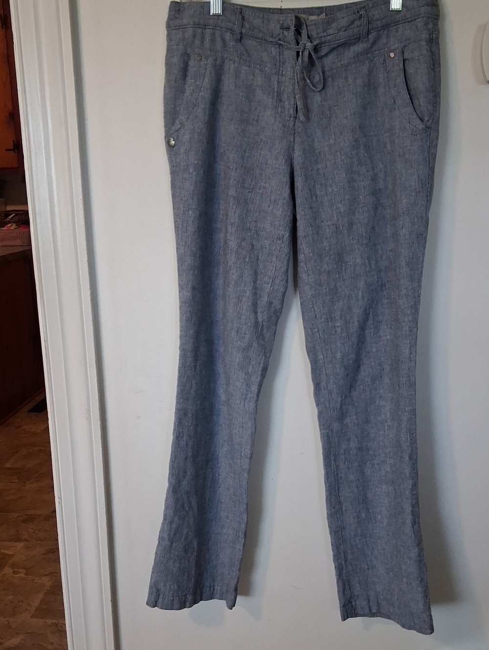Dalia Straight-Leg Linen Blend Pants - Light Blue Heather